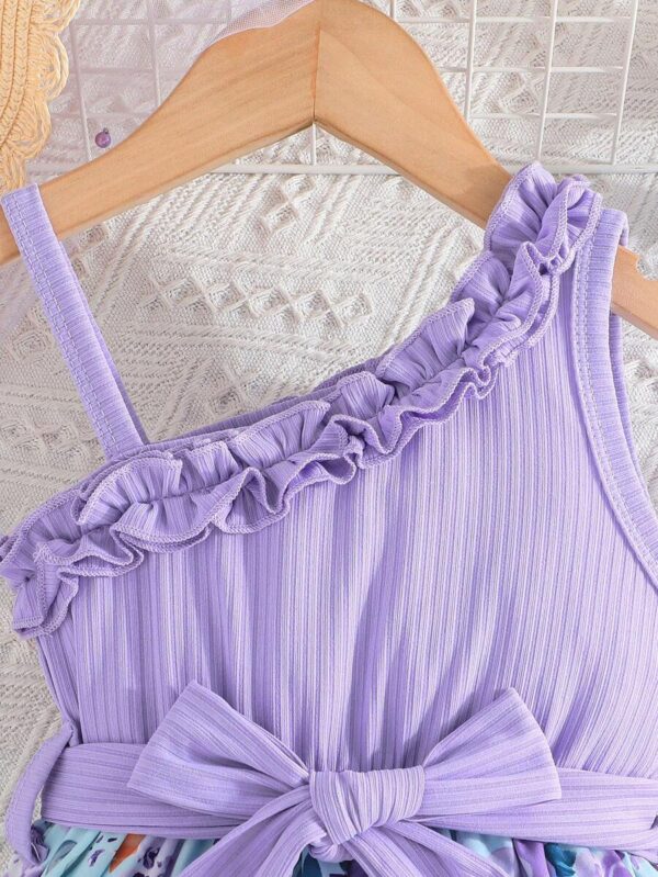 Vestido de verano estampado con volantes para niña joven