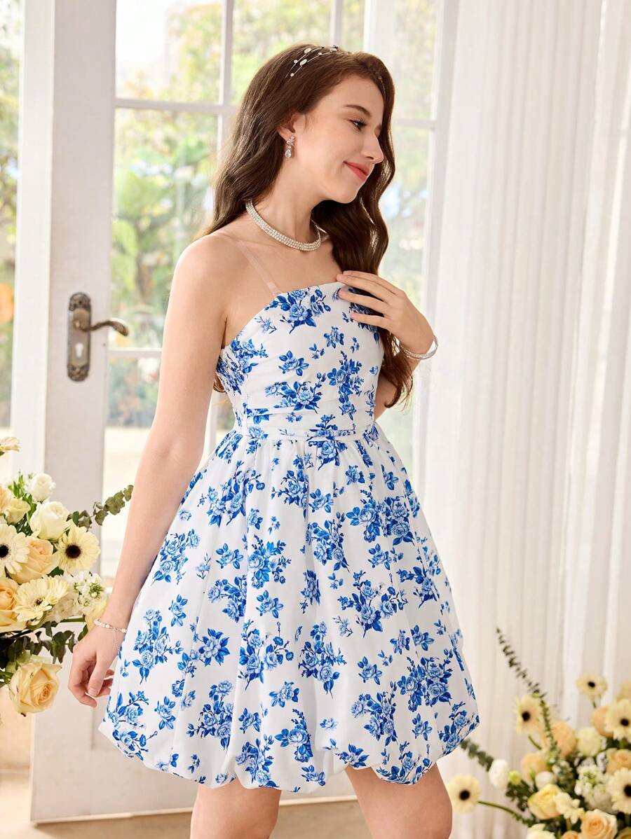 Vestido tubo con estampado floral azul - Imagen 3